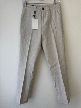 ZARA Men's Stone-Colored Linen-Blend Trousers